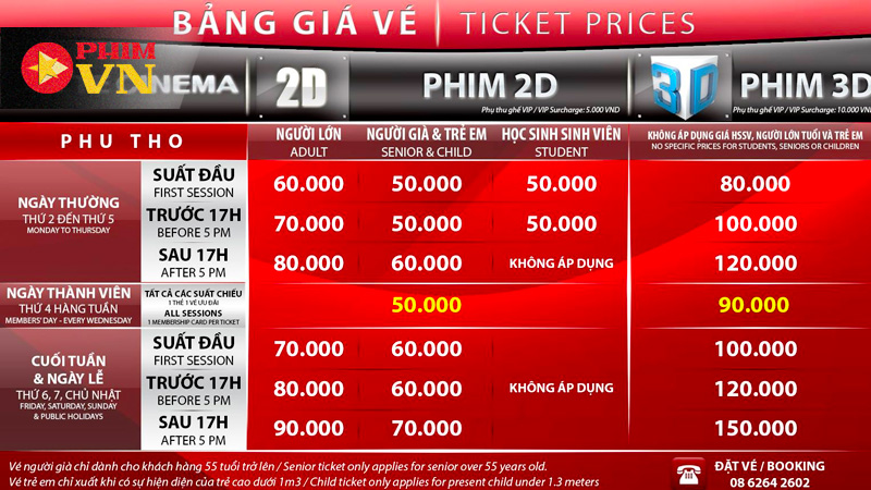 Mức giá vé hợp lý tại Lotte Cinema Lê Đại Hành