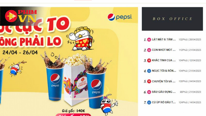 Đặt vé xem phim qua website chính của Lotte Cinema
