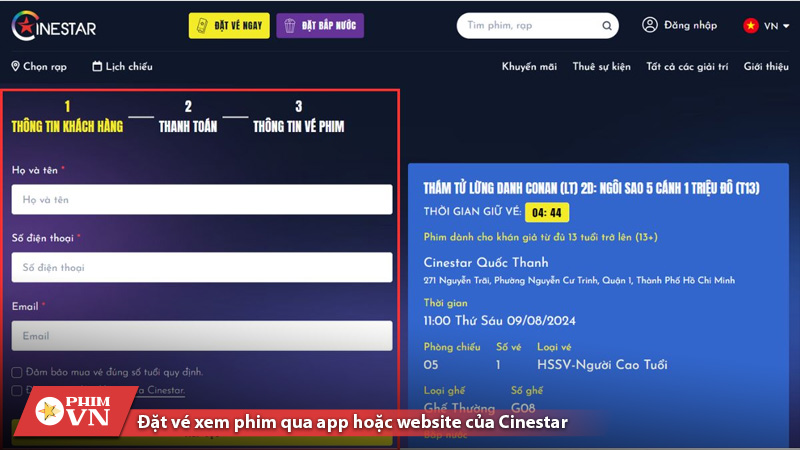 đặt vé cinestar