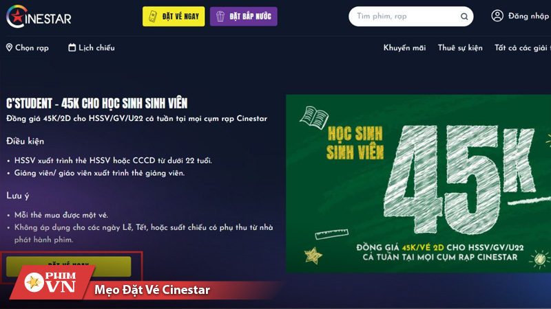 đặt vé cinestar
